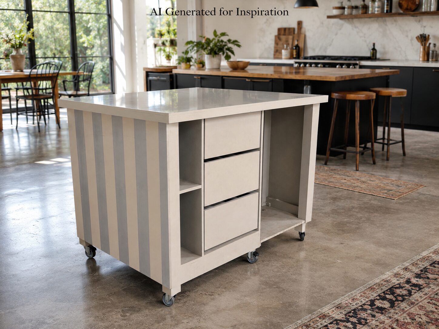 Mobile Taupe/White Kitchen Island with 3 Drawers & Castors
