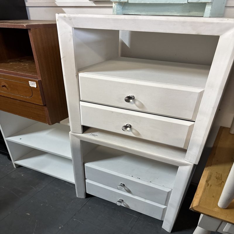 White Pedestal Drawer Set with Open Shelf Storage - Image 5