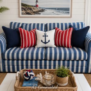 Blue & White Striped Sleeper Couch