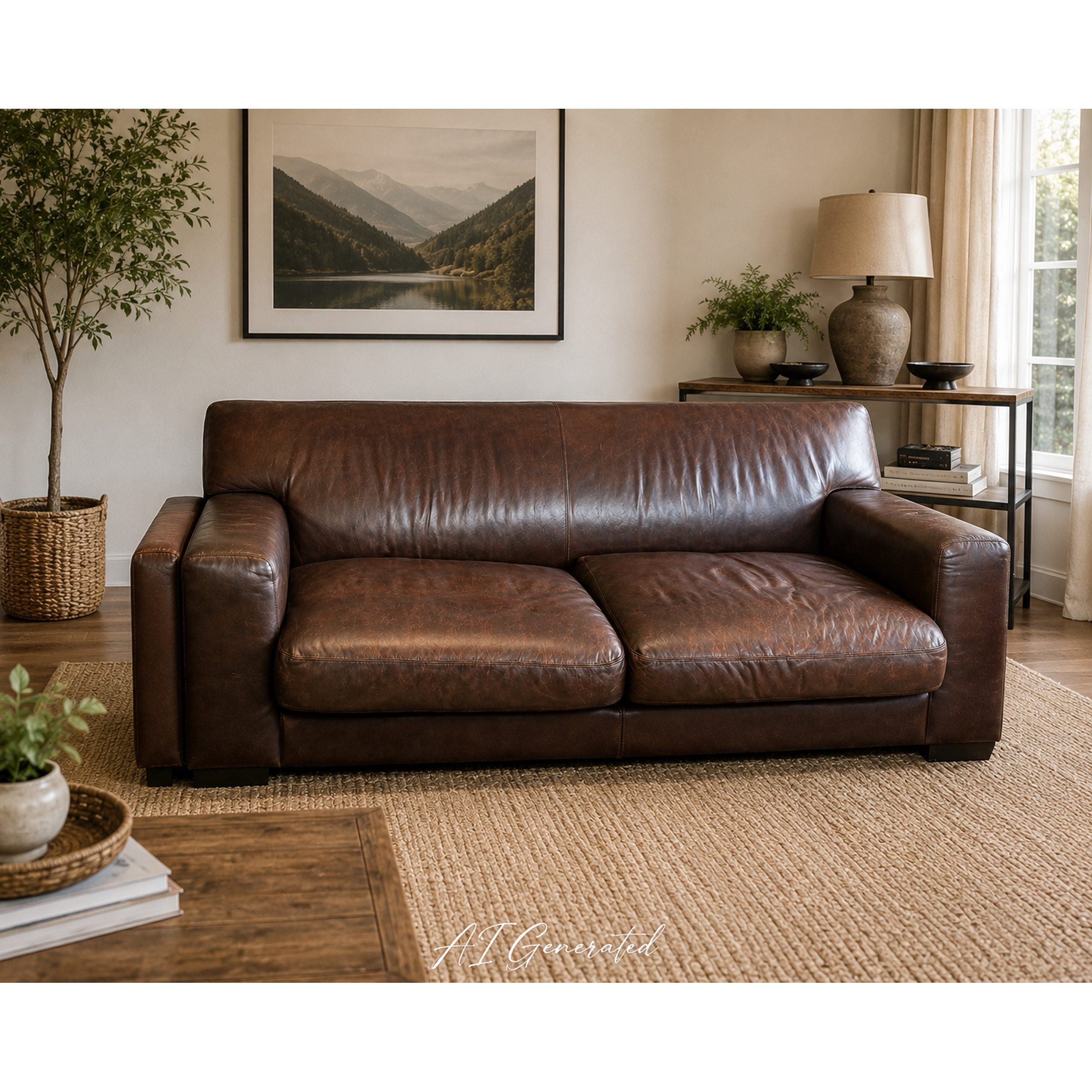 Brown Genuine Leather 2-Seater Sofa