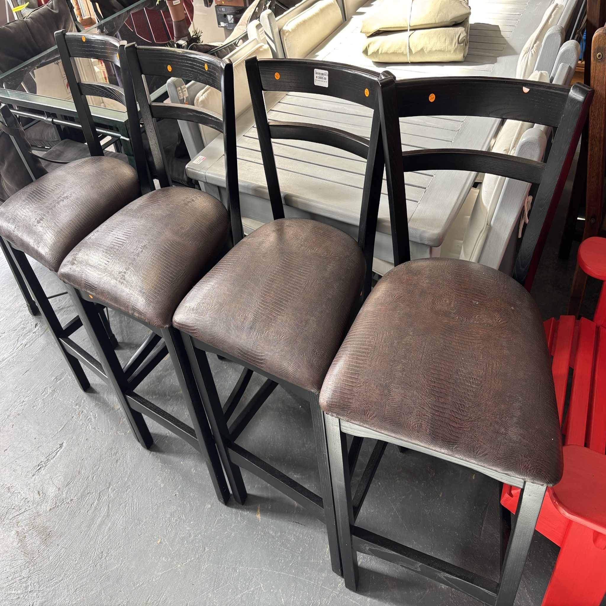 Dark Wooden Bar Chairs with Cushioned Seats (Set of 4) - Image 2