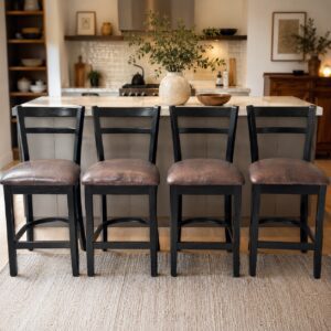 Dark Wooden Bar Chairs with Cushioned Seats (Set of 4)