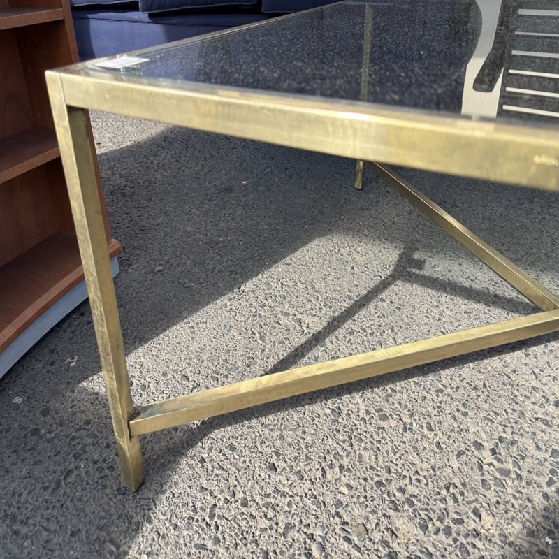 Modern Glass & Brass Metal Rectangular Coffee Table - Image 3