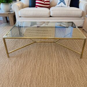 Modern Glass & Brass Metal Rectangular Coffee Table