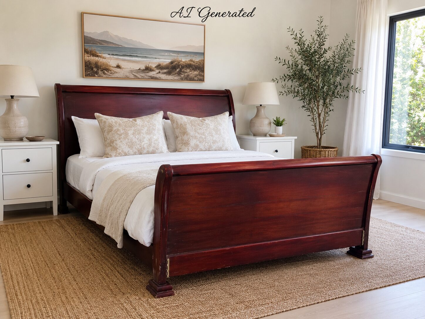 Mahogany King Sleigh Bed Frame (152cm)