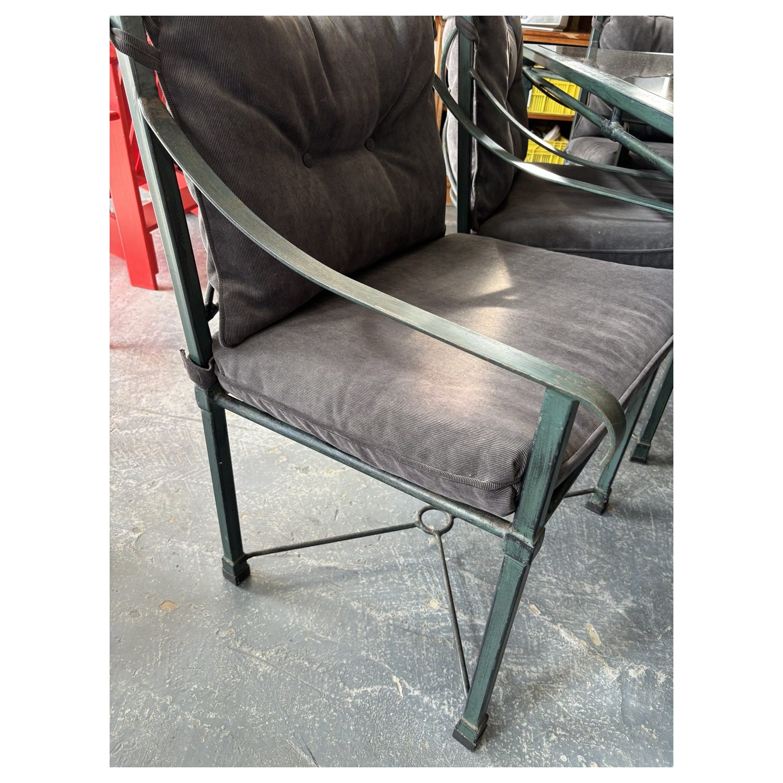 6-Seater Metal Patio Dining Set with Glass Top & Cushions - Image 3