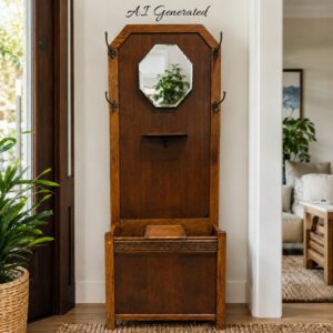 Solid Oak Hall Stand with Mirror & Umbrella Stand