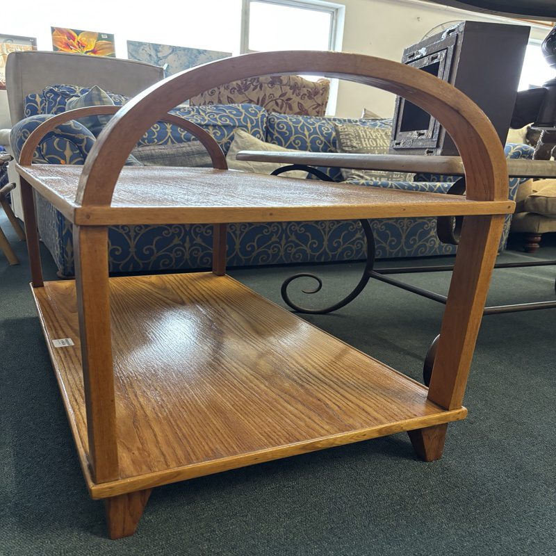 Solid Oak Two-Tier Side Table with Curved Handles - Image 4