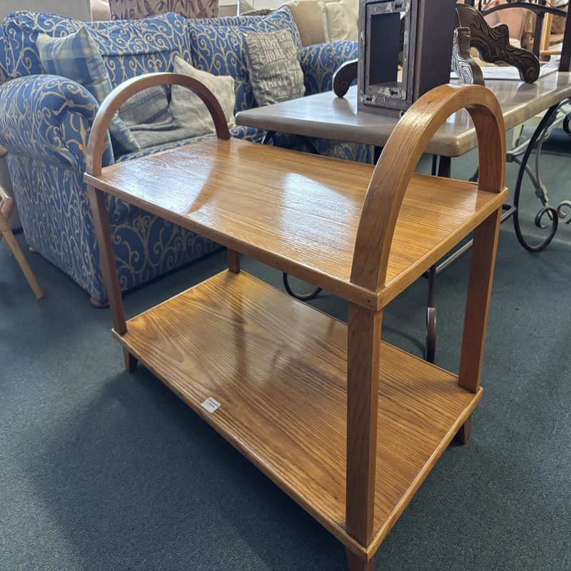 Solid Oak Two-Tier Side Table with Curved Handles - Image 3