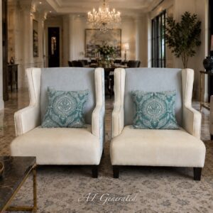 Pair of Extra-Wide Designer Wingback Lounge Chairs
