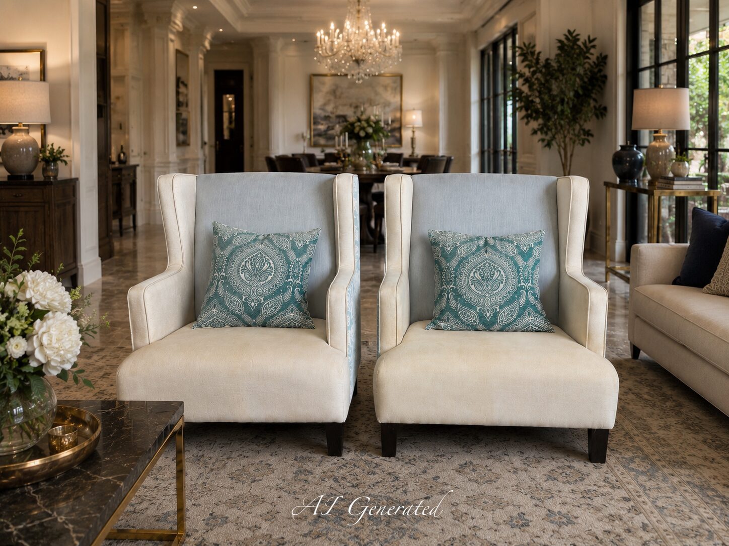 Pair of Extra-Wide Designer Wingback Lounge Chairs