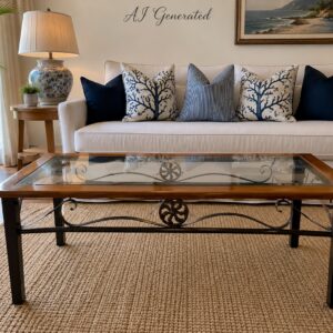 Rectangular Glass Top Coffee Table with Metal Base