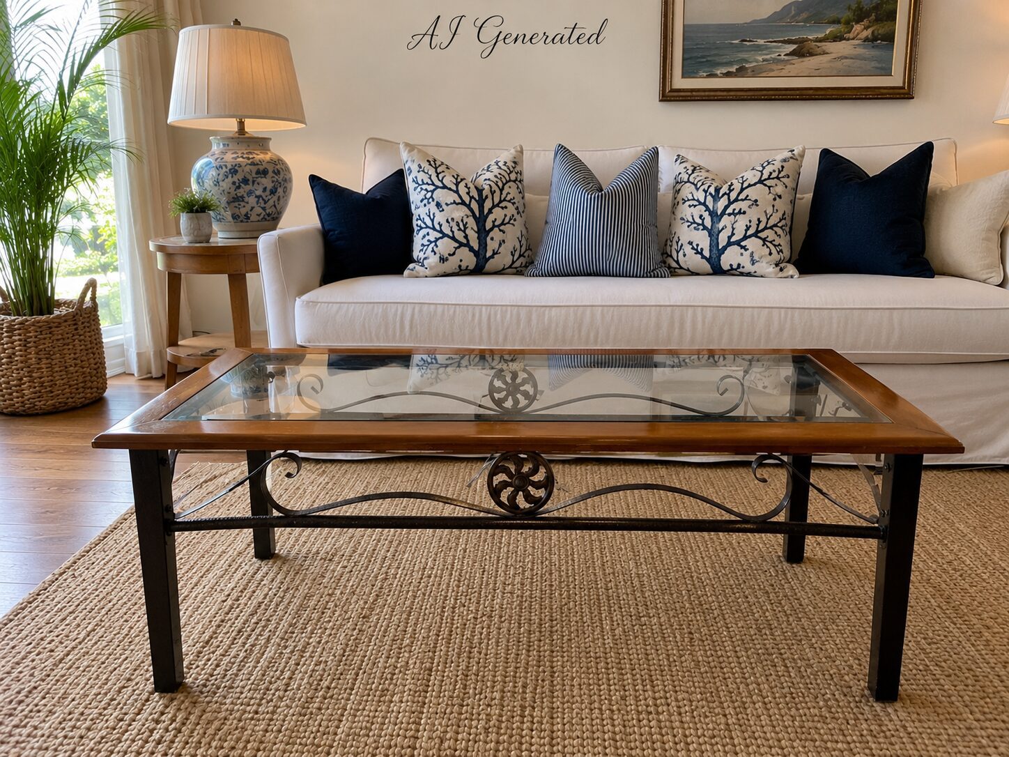 Rectangular Glass Top Coffee Table with Metal Base