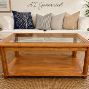 Solid Oak Finish Rectangular Glass Top Coffee Table