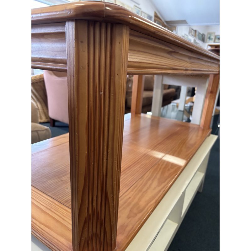 Solid Oak Finish Rectangular Glass Top Coffee Table - Image 2