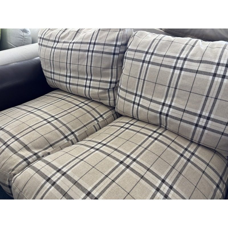 Classic Tartan Fabric & Brown Leather 2-Seater Sofa - Image 2