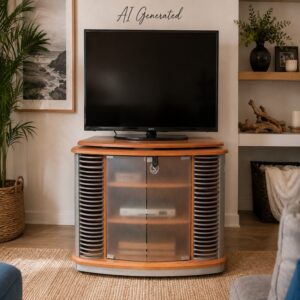 Retro TV Trolley with Frosted Glass Sliding Doors