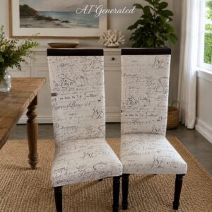 Set of 2 Upholstered Script Print Dining Chairs
