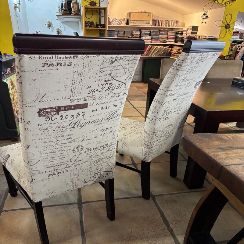 Set of 2 Upholstered Script Print Dining Chairs - Image 4