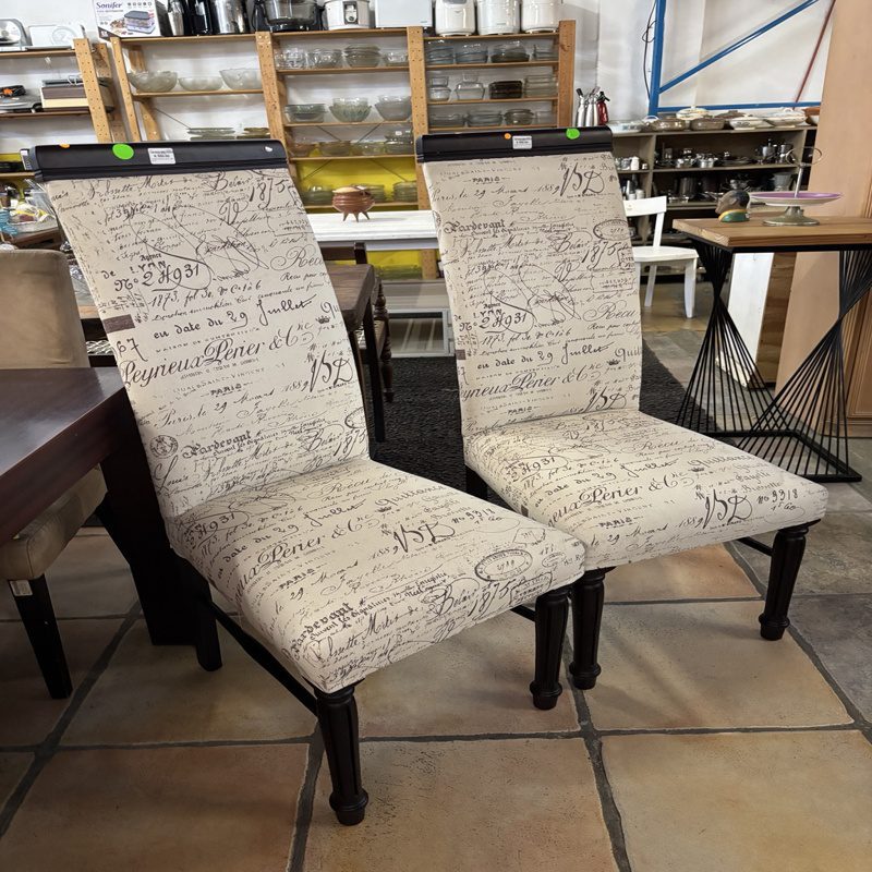 Set of 2 Upholstered Script Print Dining Chairs - Image 3