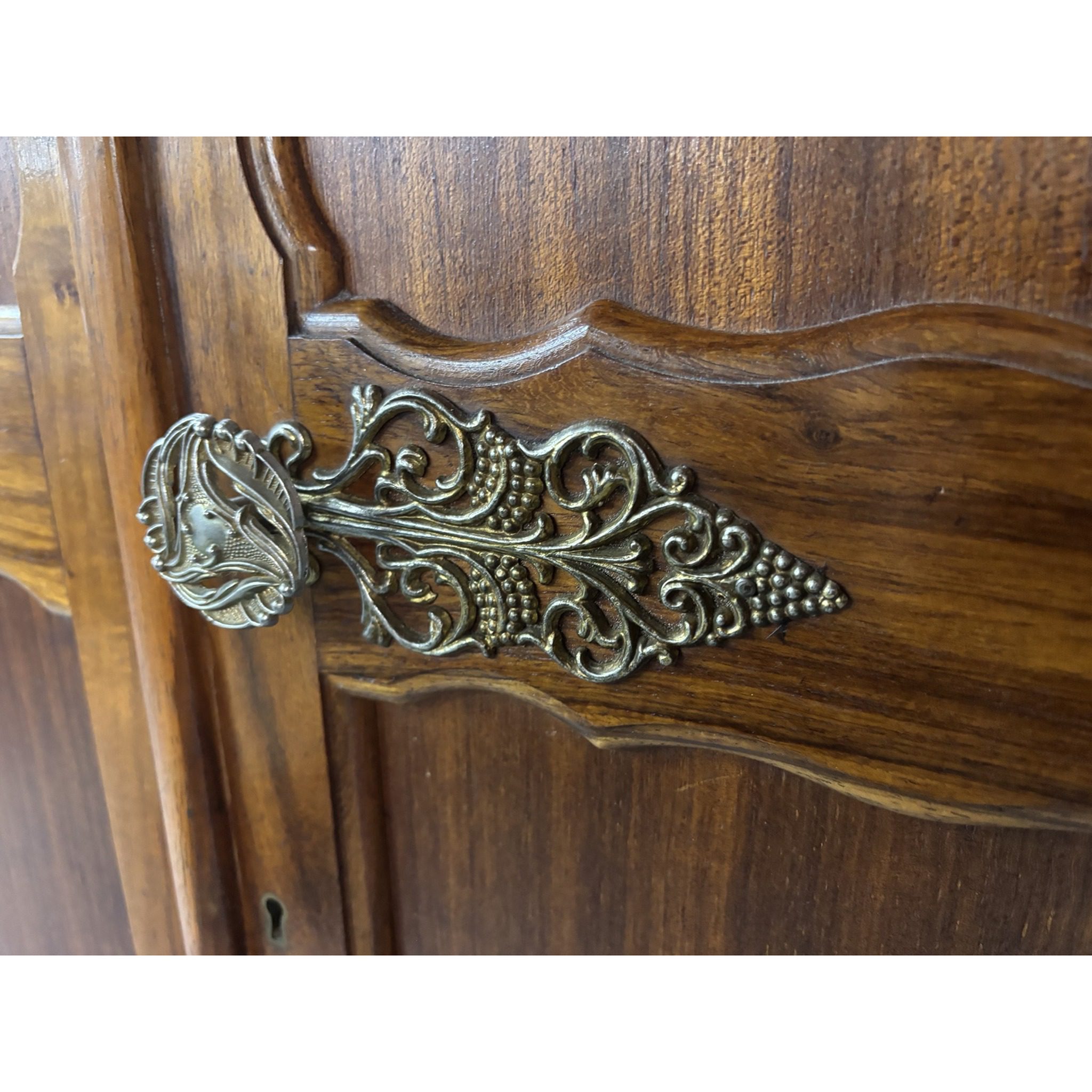 Vintage Two Door Wooden Wardrobe with Brass Hardware - Image 6