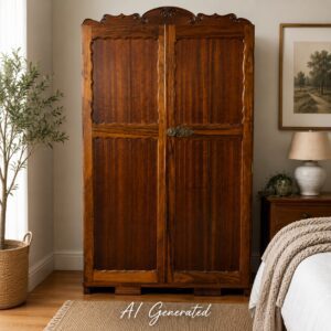 Vintage Two Door Wooden Wardrobe with Brass Hardware