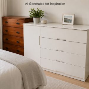 White 4-Drawer Cabinet with Side Cupboard